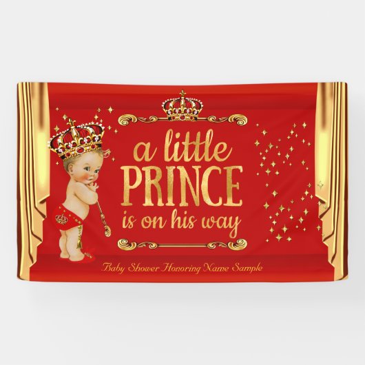 Prince Baby shower Rood Goud Drapes Blonde Boy Spandoek (Horizontaal)