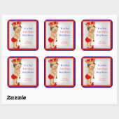 Prince Baby shower Rood Wit Blauw Jongen Brunette Vierkante Sticker (Vel)