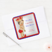 Prince Baby shower Rood Wit Blauw Jongen Brunette Vierkante Sticker (Envelop)