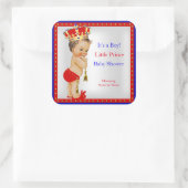 Prince Baby shower Rood Wit Blauw Jongen Brunette Vierkante Sticker (Tas)