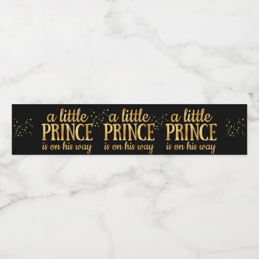 Prince Baby shower Royal Black Gold Foil Boy Waterfles Etiket (Enkel label)
