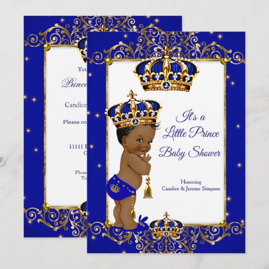 Prince Baby Shower Royal Blauw Gouden Etnische Kaart (Voorkant / Achterkant)