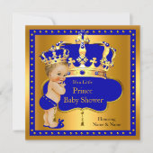 Prince Baby shower Royal Blue Boy Crown Blonde Kaart (Voorkant)
