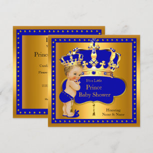 Prince Baby shower Royal Blue Boy Crown Blonde Kaart