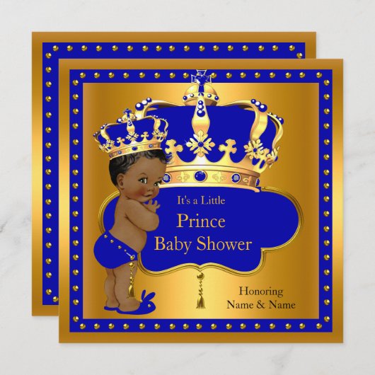 Prince Baby shower Royal Blue Boy Crown Ethnic Kaart (Voorkant / Achterkant)