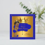 Prince Baby shower Royal Blue Boy Crown Ethnic Kaart (Staand voorkant)