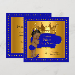 Prince Baby shower Royal Blue Boy Crown Ethnic Kaart