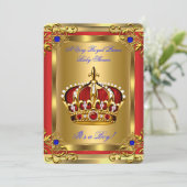 Prince Baby shower Royal Blue Boy Regal Red Gold Kaart (Staand voorkant)