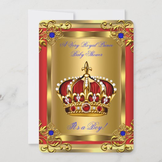 Prince Baby shower Royal Blue Boy Regal Red Gold Kaart (Voorkant)
