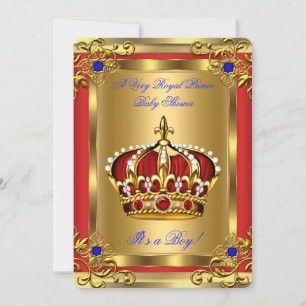 Prince Baby shower Royal Blue Boy Regal Red Gold Kaart