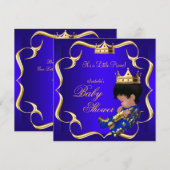 Prince Baby shower Royal Blue Gold Boy Crown 3 Kaart (Voorkant / Achterkant)