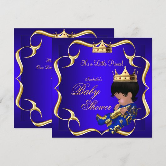 Prince Baby shower Royal Blue Gold Boy Crown 3 Kaart (Voorkant / Achterkant)