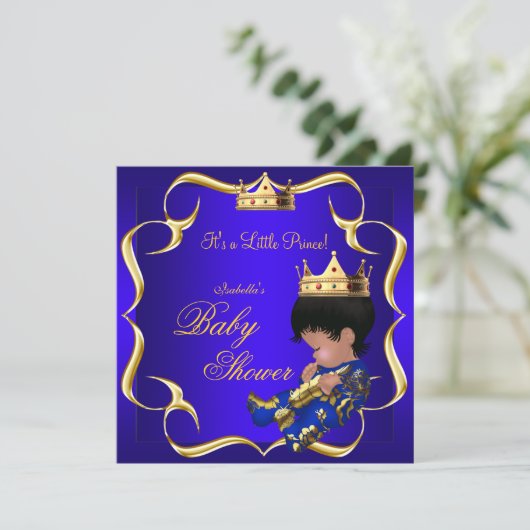 Prince Baby shower Royal Blue Gold Boy Crown 3 Kaart (Staand voorkant)