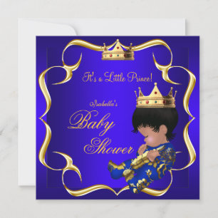 Prince Baby shower Royal Blue Gold Boy Crown 3 Kaart