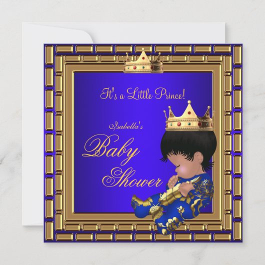 Prince Baby shower Royal Blue Gold Boy Crown 4 Kaart (Voorkant)