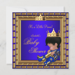 Prince Baby shower Royal Blue Gold Boy Crown 4 Kaart