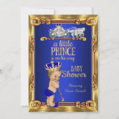 Prince Baby shower Royal Blue Gold Carriage Blond Kaart (Voorkant)