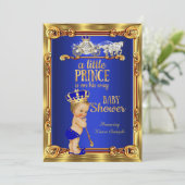 Prince Baby shower Royal Blue Gold Carriage Blond Kaart (Staand voorkant)