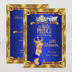 Prince Baby shower Royal Blue Gold Carriage Blond Kaart