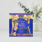 Prince Baby shower Royal Blue Gold Drapes Brunette Kaart (Staand voorkant)