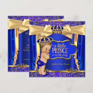 Prince Baby shower Royal Blue Gold Drapes Brunette Kaart