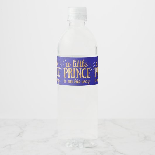Prince Baby shower Royal Blue Gold Foil Boy Waterfles Etiket (Voorkant)