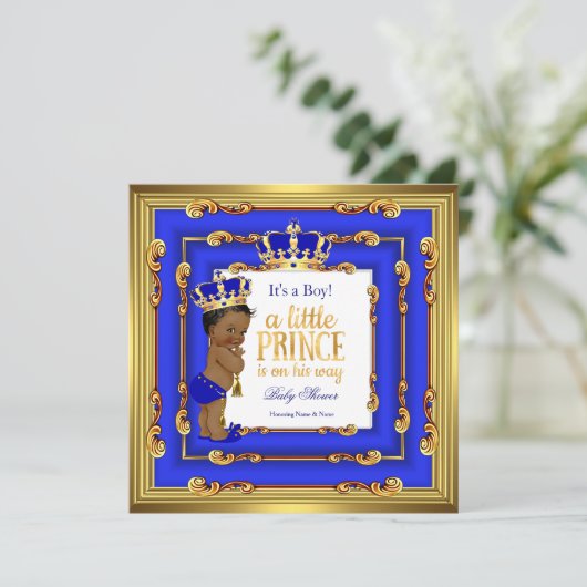 Prince Baby shower Royal Blue Gold Lijst Ethnic Kaart (Staand voorkant)