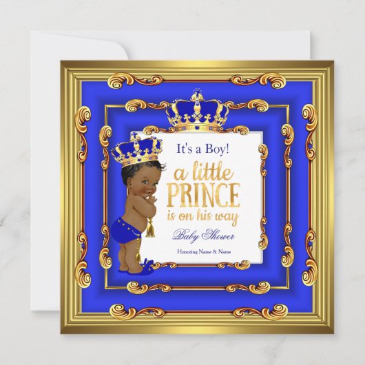 Prince Baby shower Royal Blue Gold Lijst Ethnic Kaart (Voorkant)