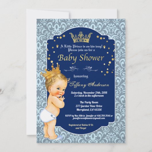 Prince  baby shower Royal Blue Kaart (Voorkant)