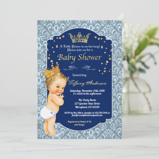 Prince  baby shower Royal Blue Kaart (Staand voorkant)