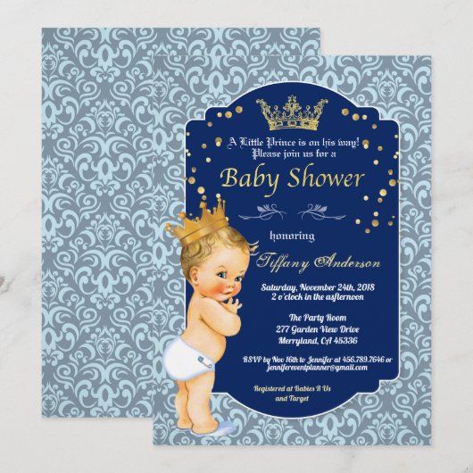 Prince  baby shower Royal Blue Kaart (Voorkant / Achterkant)
