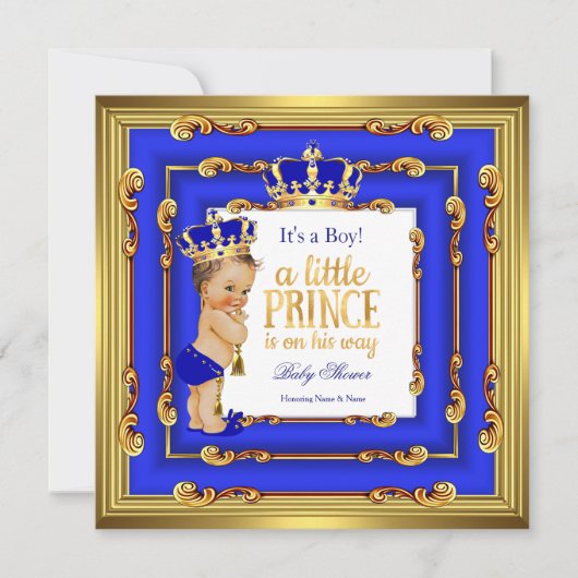 Prince Baby shower Royal Blue Lijst Brunette Kaart (Voorkant)