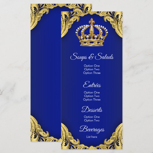Prince Baby shower Royal Party Menu (Voorkant / Achterkant)
