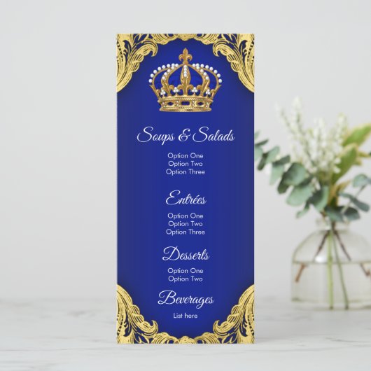 Prince Baby shower Royal Party Menu (Staand voorkant)