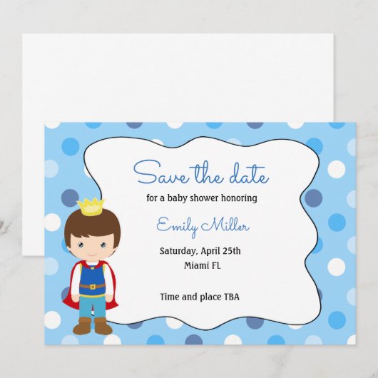 Prince Baby shower Save the Date (Voorkant / Achterkant)