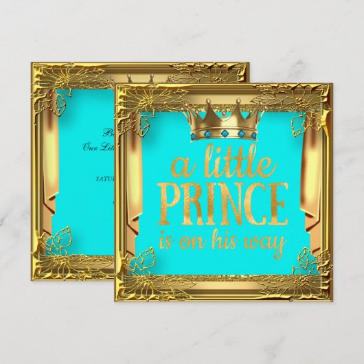 Prince Baby shower Turquoise Blauwgroen blauw Kaart (Voorkant / Achterkant)