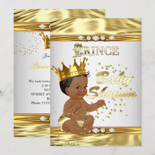 Prince Baby shower White Gold Foil Ethnic Kaart (Voorkant / Achterkant)