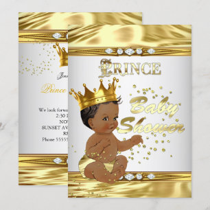 Prince Baby shower White Gold Foil Ethnic Kaart