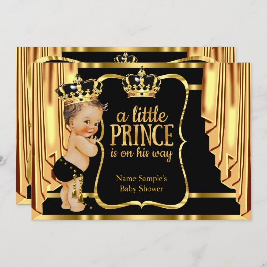 Prince Babyshower Zwart Gouden Drapers Bruine Kaart (Voorkant / Achterkant)