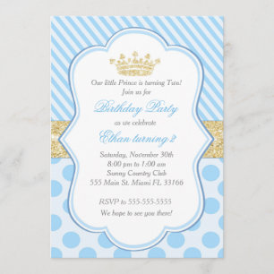 Prince Birthday Party Invitation Blue Gold Glitter Kaart