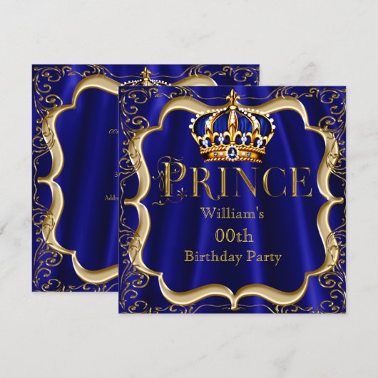 Prince Birthday Royal Blue Gold Crown Mannen 2 Kaart (Voorkant / Achterkant)
