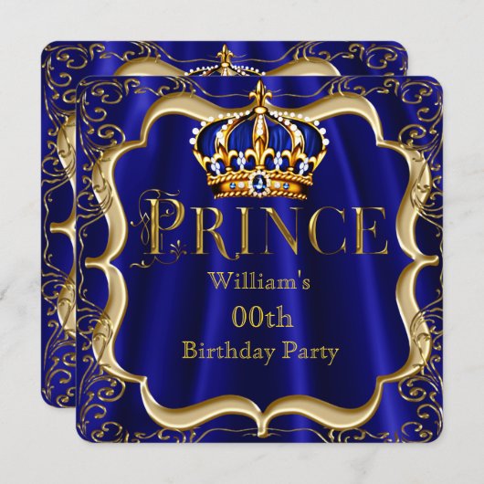 Prince Birthday Royal Blue Gold Crown Mannen 2 Kaart (Voorkant / Achterkant)