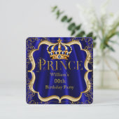 Prince Birthday Royal Blue Gold Crown Mannen 2 Kaart (Staand voorkant)