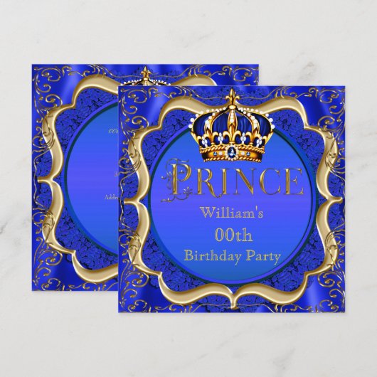 Prince Birthday Royal Blue Gold Crown Mannen Kaart (Voorkant / Achterkant)