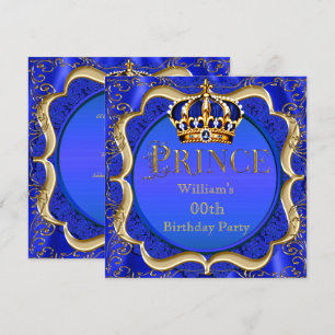 Prince Birthday Royal Blue Gold Crown Mannen Kaart