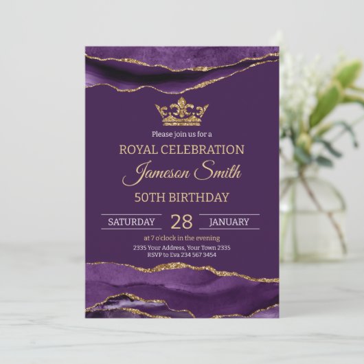 Prince Birthday Royal Purple Gold Kaart (Staand voorkant)
