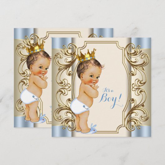  Prince Blauw en Goud Baby shower Kaart (Voorkant / Achterkant)