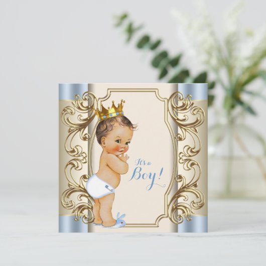  Prince Blauw en Goud Baby shower Kaart (Staand voorkant)