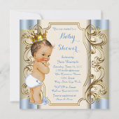  Prince Blauw en Goud Baby shower Kaart (Achterkant)