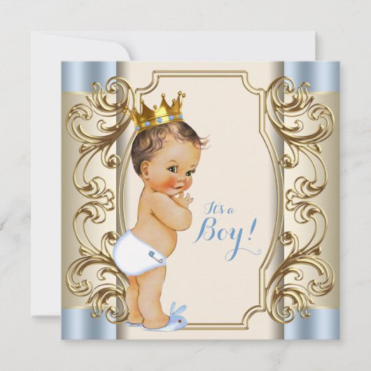  Prince Blauw en Goud Baby shower Kaart (Voorkant)